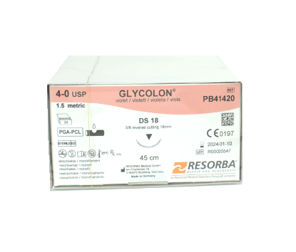 Fir sutură Glycolon 4/0 ac 18mm, 45cm 3/8 reverse-cutting Resorba